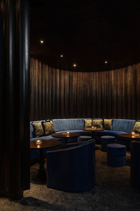 Leon, Private Dining Room Restaurant, Pink Bar Stools, Blue Velvet Curtains, Bar Lounge Design, Hotel And Resort, Private Lounge, Pink Sofa, Bar Interior