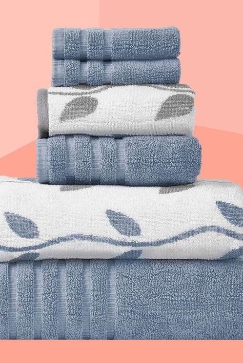 Refresh your bathroom with the Modern Threads six-piece towel set. It comes with one patterned bath towel, one patterned hand towel, and one patterned washcloth as well as one solid bath towel, one solid hand towel, and one solid washcloth. While the set is on sale for $22, pick one up at Amazon. #towels #amazonfinds #bathroom #bathroomtowels Grey Blue Bathroom, Bathroom Construction, Bathroom Towel Decor, White Bath Towels, Grey Lavender, Bath Towels Luxury, Shower Tile Designs, Bathroom Items, Towel Colors