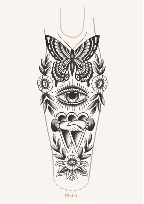 American Traditional Around Knee Tattoo, Traditional Tattoos For Women Black, Traditional Tattoo Unique, Thigh Tattoos Women American Traditional, Jaguar Tattoo Stencil, Woman Tattoo Leg, Nail Tattoo Design, Traditional American Tattoo Sleeve, Traditional Spine Tattoo