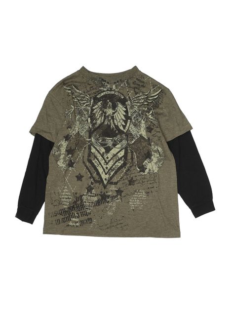 Grunge T Shirt Design, Long Sleeve Shirts Aesthetic, Grunge Shirt Design, 2000 Shirts, Alt Shirts, Grunge Shirts, Grunge Long Sleeve, Affliction Clothing, Alt Clothes