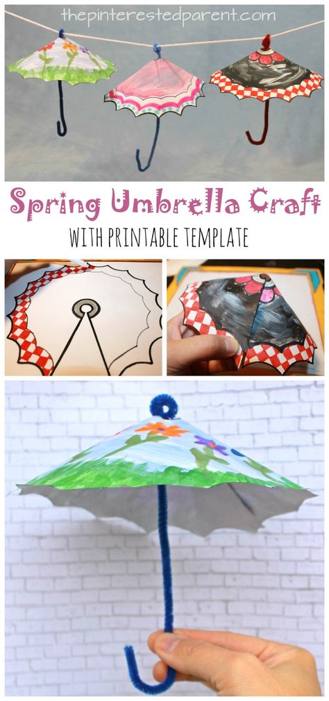 Rainy Day Arts And Crafts, Spring Umbrella, Umbrella Craft, Spring Arts And Crafts, Template Color, April Crafts, Rainy Day Crafts, Papel Craft, Art And Craft Videos