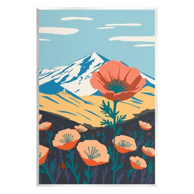 Our stretched canvas, floating framed, framed giclée and wall plaques are created with only the highest standards. We print with high quality inks . The art comes ready to hang with no installation required. Size: 15" H x 10" W | Stupell Industries Poppy Blooms Mountain Landscape Wall Plaque Art By Ziwei Li-au-776 in Blue / Pink | 15 H x 10 W x 0.49 D in | Wayfair | Home Decor White Foil, Floral Wall Art Canvases, Wall Art Plaques, Painting Gallery, Canvas Wall Art Set, Landscape Wall, Lithograph Print, Stupell Industries, Landscape Canvas