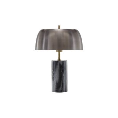 A classic design with a modern twist, this table lamp will light the path to creativity. Features a marble column base with a matte brass iron stem. As marble is a natural material, unique veining, pitting, fissures, micro-cracks, and color variations are all characteristics that add to the uniqueness and beauty of each piece. Shade Color: Antique Silver, Base Color: Gray | Everly Quinn Aludra Table Lamp Metal / Marble in Pink / Gray / Black | 17 H x 12.25 W x 12.25 D in | Wayfair