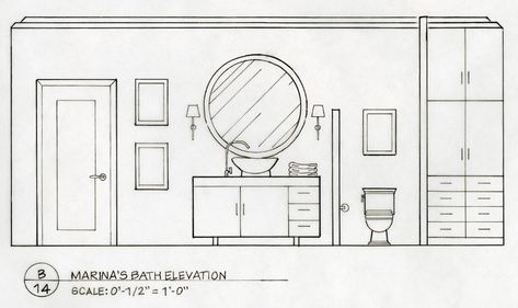 Interior Design Drawing, Kitchen Elevation, Interior Design Sketchbook, Bath Bedroom, Drawing Furniture, Best Kitchen Design, Architecture Drawing Plan, Elevation Drawing, Small Bathroom Renovations
