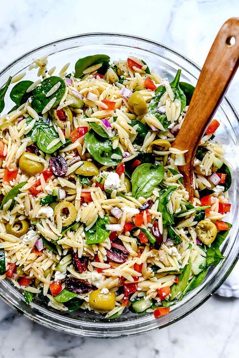 Lemony Orzo Pasta Salad, Salad For A Potluck, Salad To Take To Dinner Party, Large Gathering Meals, Valerie Bertinelli Orzo Pasta Salad, Salad Orzo Recipes, Spinach And Orzo Salad, Skinnytaste Pasta Salad, Florida Salad Recipe