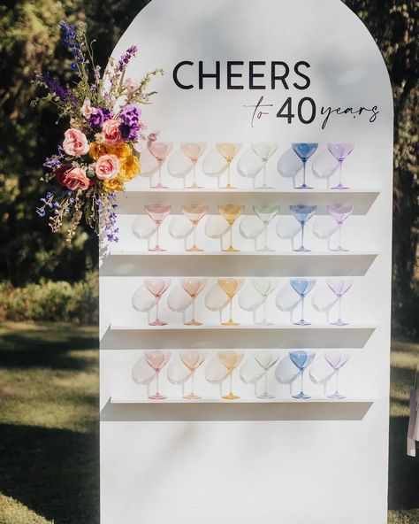 Champagne Sign, Rainbow Glassware, Party Champagne, Champagne Wall, Celebrate Yourself, Birthday Bar, Rainbow Birthday Cake, Colorful Birthday Party, 40th Birthday Party