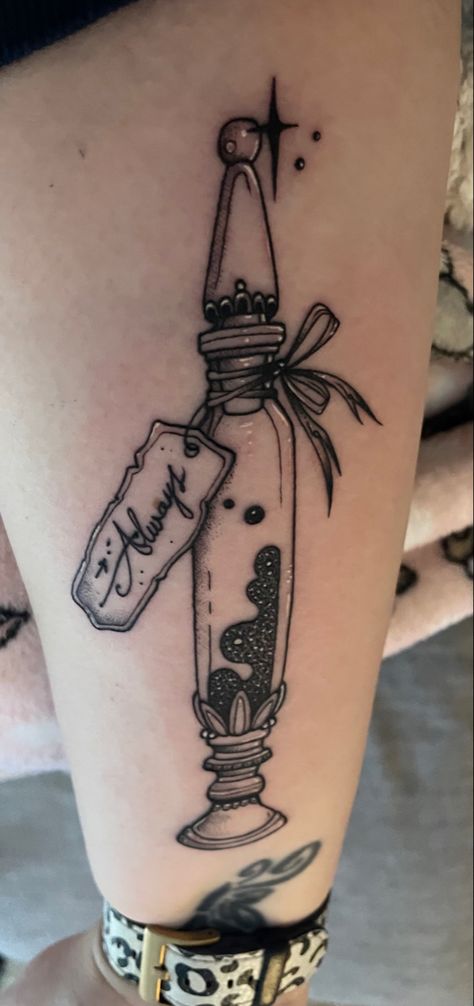 Harry Potter Hourglass Tattoo, Hagrid Umbrella Tattoo, Harry Potter Potion Tattoo, Vial Tattoo, Snape Tattoo, Severus Snape Tattoo, Always Harry Potter Tattoo, Always Tattoo, Umbrella Tattoo