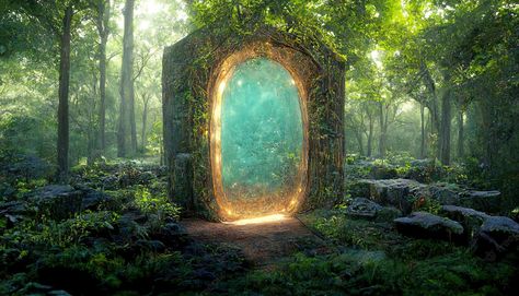 Premium Photo | In the center of a green forest illuminated by sunlight stands a portal to another dimension 3d illustration Bonito, Nature, Magical Portal, Fairy Aesthetic, Live Animals, Driftwood Art, Spiritual Art, Another World, 3d Illustration