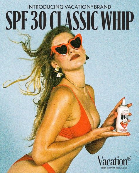 Vacation Sunscreen Branding, Vacation Sunscreen Aesthetic, Vintage Sunscreen Ads, Whip Sunscreen, Sunscreen Branding, Sunscreen Aesthetic, Vacation Sunscreen, Swimwear Aesthetic, Bright Bikinis