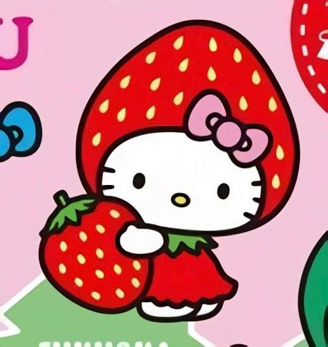 Hello Kitty Strawberry, Hello Sanrio, Hello Kitty Themes, Fukuoka Japan, Hello Kitty Backgrounds, Iphone Lockscreen Wallpaper, Kitty Drawing, Hello Kit, Hello Kitty Drawing