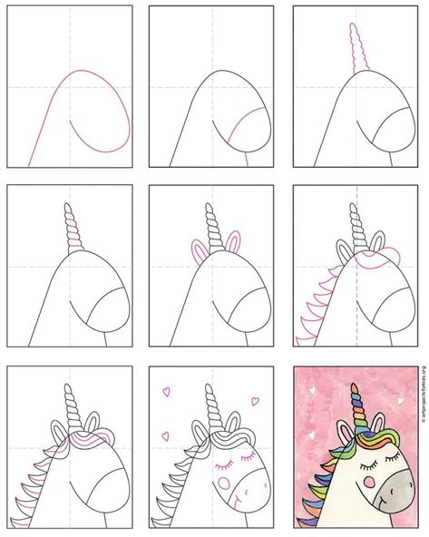 How To Draw A Simple Unicorn, Unicorn Easy Painting, Step By Step Drawing Unicorn, Unicorn Directed Drawing, Draw Unicorn Easy Step By Step, Drawing A Unicorn Easy, How To Draw A Unicorn Step By Step Easy, How To Draw Unicorn Easy, How To Draw An Unicorn