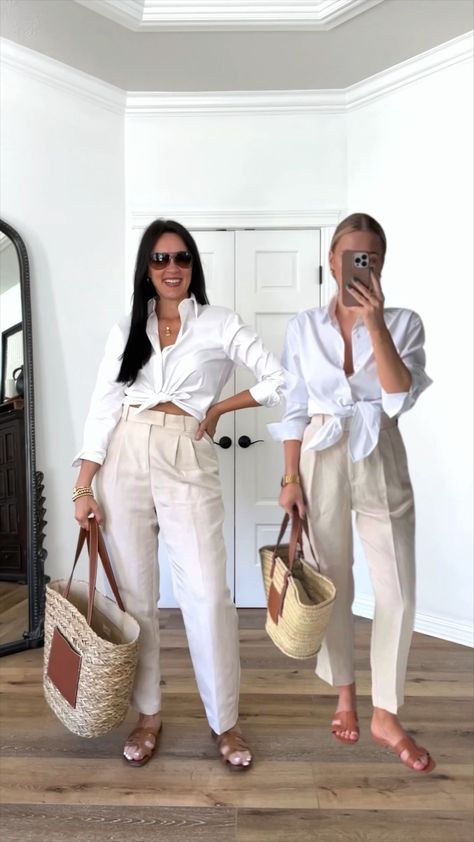 thefashionsessions en LTK Beige Pants Outfit Women, Chilly Summer Outfit, Pants Outfit Women, Casual Date Night Outfit Summer, Beige Pants Outfit, White Summer Outfits, Classic Chic Style, Casual Date Night Outfit, Date Night Outfit Summer