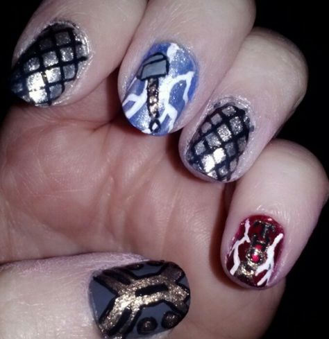 Thor nails I did! #Thor #Thornails #Nails #Nailart #Avengers Nails, Nail Designs, Marvel, Thor, Nail Arts, Avengers, Beauty, Thor Nails, Nails Nailart