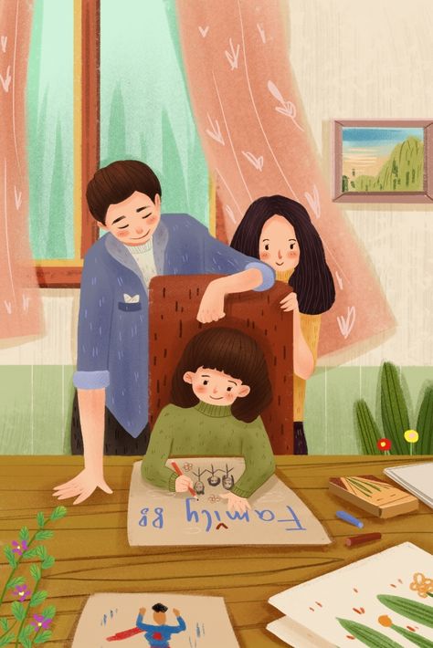 Family warm child hand painted illustration image Parents Drawing, Family Picture Drawing, 가족 일러스트, Child Drawing, What Is Family, Painting Family, Illustration Art Kids, Drawing Hand, Family Drawing