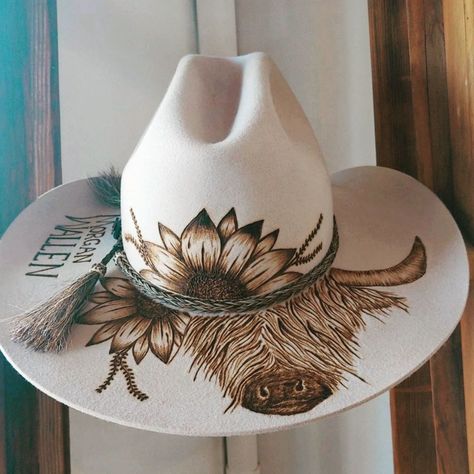 Bespoke Fedora Hat's & Hat Burning ✿ | I think I can hear a stampede...... The highland cow design is becoming a huge hit Here is the original highland cows baby sister off to… | Instagram Cow, Highland Cows Baby, Hat Burning, Cow Design, Highland Cows, Baby Sister, Highland Cow, Fedora, Bespoke