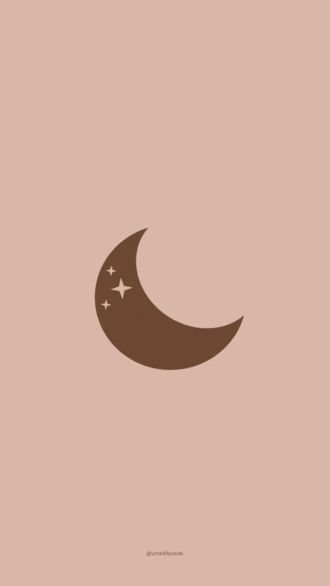 Moon Brown Aesthetic, Brown Moon Aesthetic, Brown Aesthetic Kawaii, Brown Minimalist Wallpaper, Brown Aesthetic Minimalist, Dark Academia Illustration, Brown Kawaii, Moon Outline, Wallpaper Moon