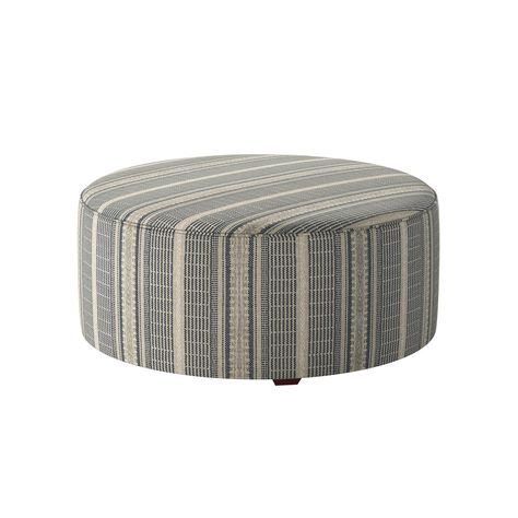 The Farmhouse Indigo 39" Round Cocktail Ottoman is a round, multi-functional ottoman that can be used to sit or serve on in a fun, beautiful fabric. It is padded all the way around making it kid friendly and safe for kneecaps as well. Pattern Ottoman, Circle Ottoman, Patterned Ottoman, Southern Furniture, Fabric Stains, Hardwood Plywood, Fabric Ottoman, Cocktail Ottoman, Round Ottoman