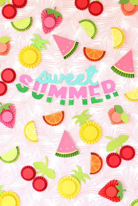 DIY Chipboard Letters for Summer | Damask Love Watermelon Lettering, Paper Medallions, Fruit Birthday Party, Fruit Crafts, Fruit Birthday, Diy Summer Crafts, Fiesta Tropical, Paper Rosettes, Easy Like Sunday Morning