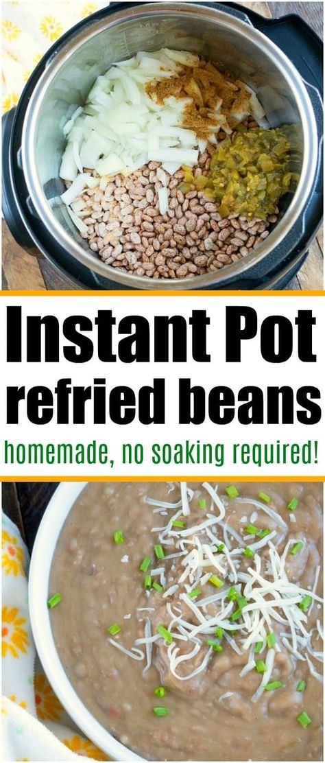 Instant Pot refried beans recipe that uses no lard and there is no pre soaking required! Perfect addition to burritos or 7 layer dip! Pressure Cooker Refried Beans, Instant Pot Refried Beans, Recipes Instapot, Instapot Meals, Instapot Chicken, Homemade Refried Beans, 7 Layer Dip, Refried Beans Recipe, Frijoles Refritos