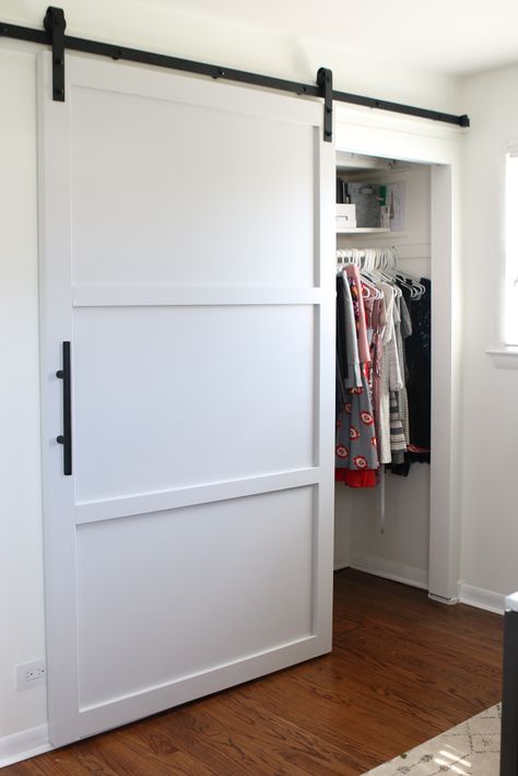 How to Build and Install a Sliding Barn Door - Home Improvement Projects, Tips & Guides Barn Doors For Closets, Doors For Closets, Hanging Barn Doors, Barn Style Sliding Doors, Barn Door Closet, Modern Barn Door, Diy Barn Door, غرفة ملابس, Modern Barn