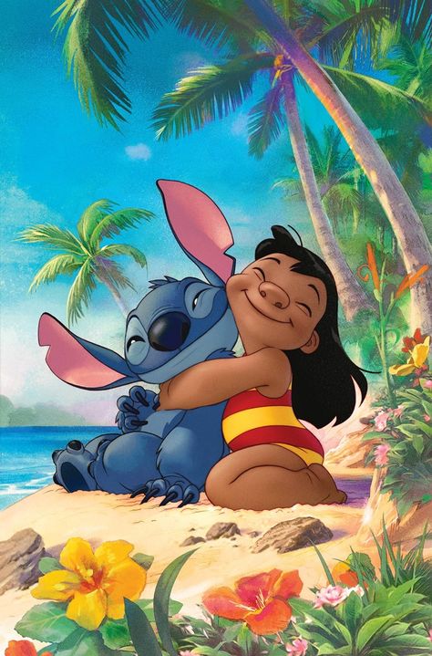 Lilo and Stitch #1 [Dynamite] | Textless cover art by Joshua Middleton Disney Characters Lilo, Lilo And Stitch Movie, Stitch Movie, Lilo And Stitch Ohana, Stitch Character, Cute Blue Wallpaper, Comic Villains, Lilo Y Stitch, Lilo E Stitch