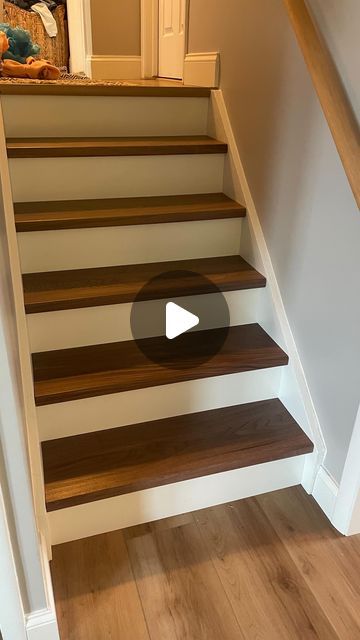 Jay Mowder on Instagram House Stairs Ideas Modern, Home Decor With Wood Floors, Renovate Stairs Staircase Makeover, Top Step Of Staircase Transition, U Turn Staircase, Ideas For Steps In House, Wooden Floor Stairs, Stairs Makeover Ideas Wood, Step Ideas Stairs Indoor