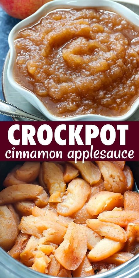 Crockpot Cinnamon Applesauce - homemade applesauce is super easy to make in your slow cooker, and only requires four simple ingredients! This is the perfect snack or treat, and tastes amazing when it's warm! Applesauce Homemade, Crockpot Applesauce, Cinnamon Applesauce, Apple Recipes Healthy, Applesauce Recipe, Apple Recipe, Apple Sauce Recipes, Homemade Applesauce, Apple Sauce