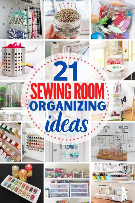 Avoid the chaos of loose thread and piles of fabric by following some of these simple and affordable sewing room organization ideas. Organisation, Small Sewing Rooms Ideas, Sewing Project Organization, Storage For Sewing Room, Organizing Sewing Room Ideas, Quilt Room Organization Organizing Ideas, Sewing Room Closet Organization, How To Organize A Sewing Room, Sewing Fabric Organization