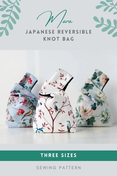 Couture, Japanese Handbag Patterns, Diy Japanese Knot Bag, Japanese Knot Bag Pattern Free Tutorials, How To Sew Bag, Easy Bag Sewing Pattern, Japanese Bags To Sew, Small Drawstring Bag Pattern, Small Bag Sewing Pattern