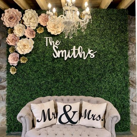 Boxwood Hedge Wall | Rental Products | AAYS Event Rentals Boxwood Backdrop, Wedding Photo Walls, Last Name Wood Sign, Grass Backdrops, Photo Backdrop Wedding, Flower Wall Wedding, Family Wood Signs, Wood Backdrop, Flower Wall Backdrop