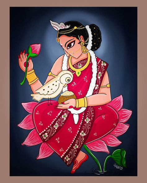 Laxmi Painting Art, Maa Lakshmi Drawing, Laxmi Goddess Painting Madhubani, Laxmi Goddess Painting Abstract, Laxmi Canvas Painting, Ma Laxmi Drawing, Lakshmi Drawing Art, Bengali Art Illustration, Kalighat Patachitra Paintings