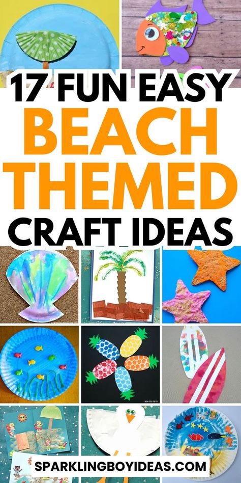 Get inspired by these fun and easy beach themed crafts! From seashell crafts to beach decor, there's something for everyone. Create your own DIY beach accessories or make some ocean themed crafts or beach signs. Add some beach themed wreaths, driftwood crafts, and coastal wall art for that perfect finishing touch. Also try seashell crafts, fish crafts, paper plate crafts, and popsicle stick crafts. With these beach home decor ideas, you'll be feeling like you're seaside all year long. Beach Crafts For Toddlers, Preschool Beach Crafts, Ocean Crafts Preschool, Beach Art Projects, Beach Art Crafts, Beach Theme Preschool, Simple Diy Crafts, Beach Crafts For Kids, Snowflake Crafts