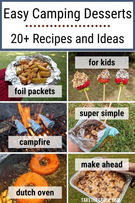 Easy Camping Desserts Camping Desserts Campfire Easy, Camp Fire Cooking Ideas, Campfire Make Ahead Meals, Camping Treats Easy, Desserts While Camping, Dessert Over Campfire, Foil Desserts For Camping, Open Fire Desserts, Camping Sweet Treats