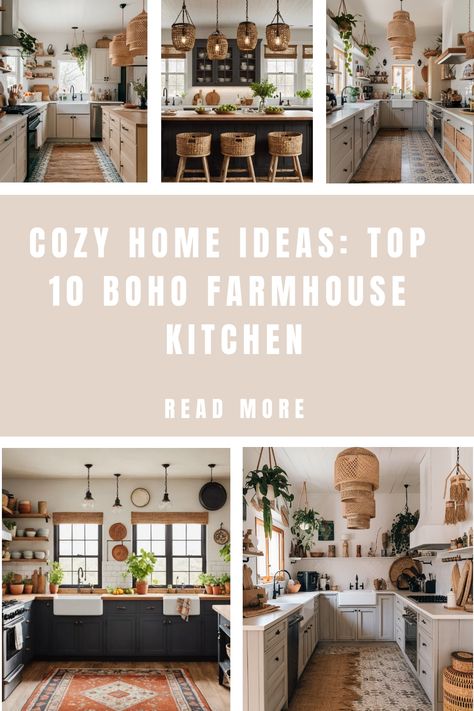 Cozy home ideas: top 10 boho farmhouse kitchens. Boho Kitchen Design Ideas, Above Kitchen Cabinets Decor, Boho Farmhouse Kitchen, Cozy Home Ideas, Kitchen Tile Inspiration, Bohemian Farmhouse Decor, Ensuite Bathroom Designs, Industrial Chic Kitchen, Compact Kitchen Design