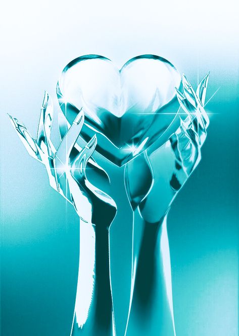 3d Artwork, Heart With Hands, Spotify Playlist Cover, Chrome Art, Chrome Heart, Blue Chrome, Playlist Cover, Baby Blue Aesthetic, Album Design