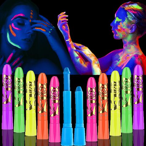 PRICES MAY VARY. ✨【Easy to color and clean】: These glow in the dark markers use a rotating design that can be turned on and off in an instant. It can be easily colored with one swipe, saving you a lot of time. In addition, these neon pens are very easy to clean, just use water or soap to clean them without residue. It is an indispensable small tool for every party game session. ✨【Safe coloring】: These glow in the dark paint crayons, like all cosmetics, do not contain harmful chemicals, whether f Blacklight Birthday Party, Glow Birthday Party Ideas, Neon Face Paint, 14th Birthday Party Ideas, Dark Face, Glow In The Dark Paint, Neon Birthday Party, Glow In Dark Party, Glow Stick Party