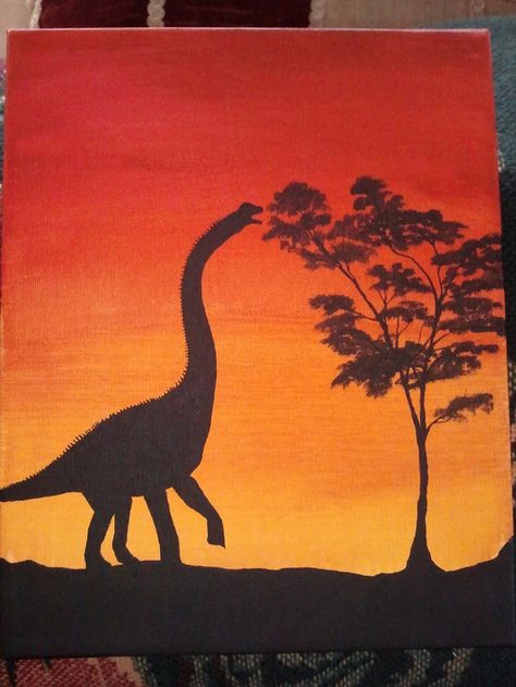 Brachiosaurus Silhouette by Tyrannosaur17.deviantart.com on @deviantART Dinosaur Painting Acrylic Easy, Dinosaur Painting Canvas, Easy Dinosaur Painting, Dinasour Painting, Dinosaur Painting Acrylic, Dinosaur Art Projects, Dinosaur Painting, Dyi Art, Sunset Canvas Painting