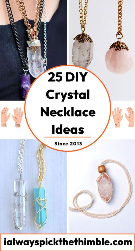 25 DIY Crystal Necklace Ideas: How To Make Your Own How To Make A Necklace With A Crystal, Diy Crystal Cage Necklace, Wire Wrapped Crystals Diy, Crystal Stone Holder Necklace, Diy Crystal Necklace Holder, How To Make Pendant Necklace, Diy Crystal Holder Necklace, Gem Stone Necklace Diy, Crystal Bead Jewelry Ideas