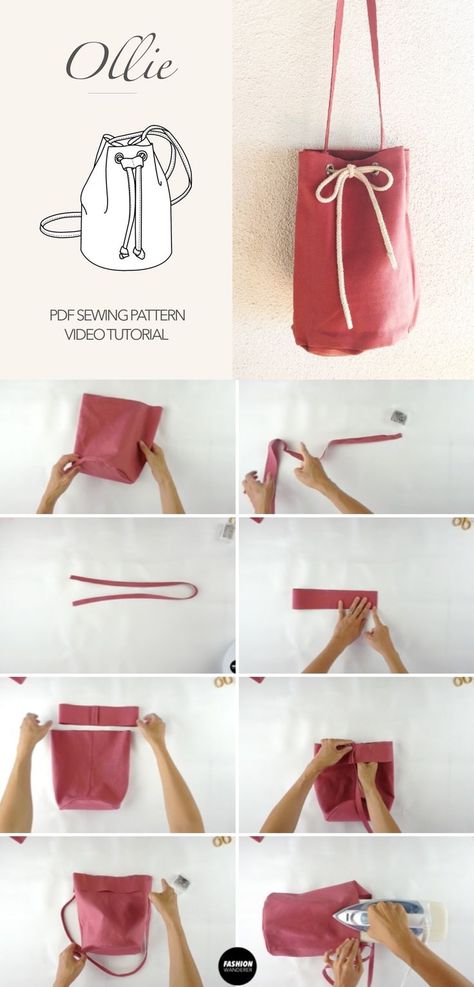 Drawstring Bucket Bag Sewing Pattern & Sewing Tutorial Bucket Bag Sewing Pattern, Bucket Bag Diy, Bucket Bag Pattern, Step By Step Sewing, Diy Bucket, Easy Bag, Bag Sewing Pattern, Drawstring Bucket Bag, Bag Sewing