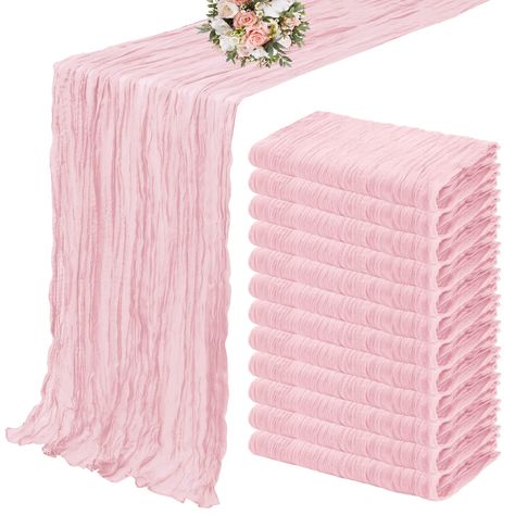 PRICES MAY VARY. Cloth 🎁【Package Include】: You will get 12 pieces 10ft length light pink cheesecloth table runner,Product size: 35 inches wide and 120 inches long, suitable for round or square tables that can accommodate 8-10 people. Perfect for romantic and elegant party events. 🎁【Premium Material】:The elegant light pink table runner is made of high-quality polyester,featuring good durability and flexibility,the edge of the table runner is locked with delicate stitching, not easy to fall off, Bridgerton Bridal Shower Table Setting, Tela, Table Decorations Birthday Woman, Pink Tablescape Party, Bridal Shower Pink And White, Round Table Baby Shower Decor, Light Pink Wedding Decor, Pink Wedding Table Settings, Blush Pink Table Runner