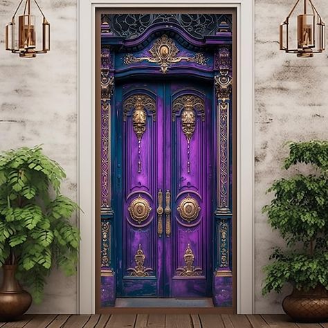 Door Knobs And Knockers, Door Tapestry, Front Door Indoor, Curtain Decoration, Decoration Backdrop, Door Indoor, Cheap Doors, Door Covers, Purple Door