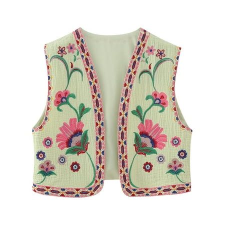 Please kindly noted that this item is sold by Yi Sheng Yang-1 from Joybuy marketplace. Women Vest, Sleeveless Open Front Embroidery Flower Outwear Gilet for Casual Street A basic and necessary vest for women. A good combination of beauty and comfy. Specification Item Name: womens vest Color: blue, pink, khaki, white, army green, mint green, green colorful Size: XS, S, M, L Material: woven fabric Sleeve: sleeveless Collar: open front Pattern: embroidery flower Package Contents 1pc x womens vest M Embroidery, Floral, Vintage Floral Embroidery, Open Front Vest, Floral Embroidery, Vintage Floral, Green