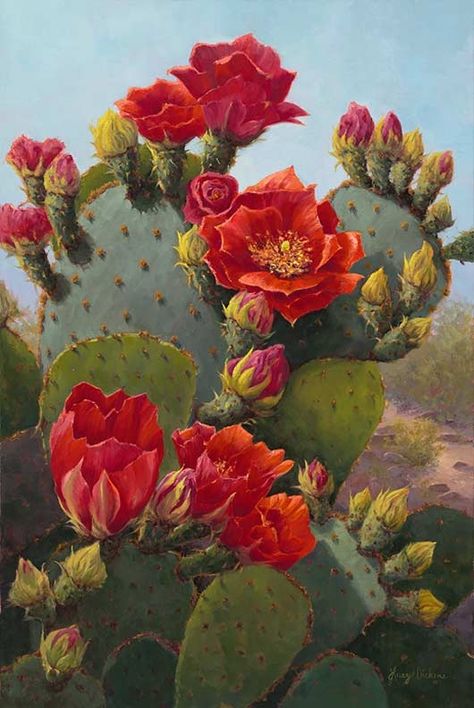 Arizona Desert Flowers, Mexican Art Inspiration, Mexican Asethic, Mexican Cactus, Cactus Paintings, Mexican Artwork, Hispanic Art, نباتات منزلية, Blooming Cactus