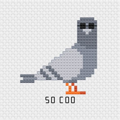 This cool pigeon wearing sunglasses is the latest addition to pun cross stitch pdf pattern series I am designing for my patrons. So coo cross stitch pdf pattern - Ringcat Pigeon Knitting Pattern, Pigeon Cross Stitch Pattern, Small Bird Cross Stitch Pattern, Cross Stitch Birds Small Patterns, Pigeon Cross Stitch, Cross Stitch Patterns Small, Goose Cross Stitch, Small Cross Stitch Patterns, Cross Stitch Patterns Modern