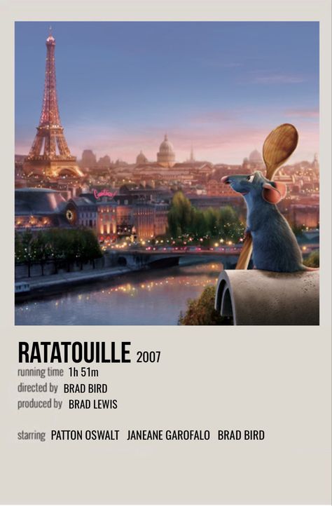 minimal polaroid movie poster for ratatouille Ratatouille Minimalist Poster, Ratatouille Polaroid Poster, Disney Poster Wall, Movie Poster For Room, Ratatoullie Poster, Poster Prints Films, Ratatouille Poster Vintage, Ratoutile Movie, Minimal Poster Movie