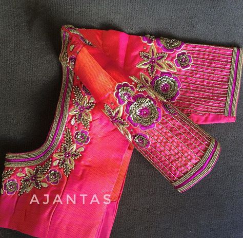 Ajantas Collections on Instagram: “Bridal Designs. Contact 9791912345 for appointments. . . . . @blouzes @wedmegoodsouth @fascinateblouses @a_blouse_array @missblouses…” Couture, Blouse Embroidery Designs, Blouse Aari Work, Bridal Embroidery, Silk Saree Blouse Designs Patterns, Handmade Blouse, Latest Bridal Blouse Designs, Maggam Work Blouse, Boat Neck Blouse Design