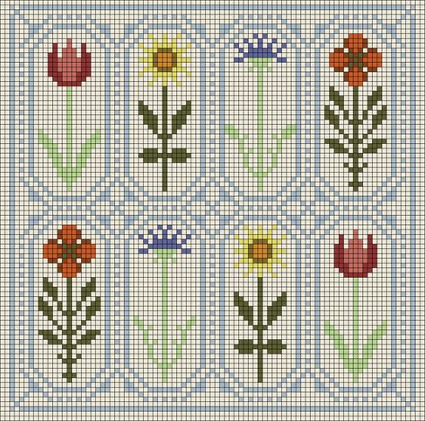 Pixel Floral Pattern, Tapestry Flower Pattern, Square Pixel Pattern, Crochet Flower Grid Pattern, Tapestry Crochet Flower Pattern, Bead Tapestry Patterns, Pixel Art Pattern Flower, Cottagecore Alpha Pattern, Flower Pixel Grid