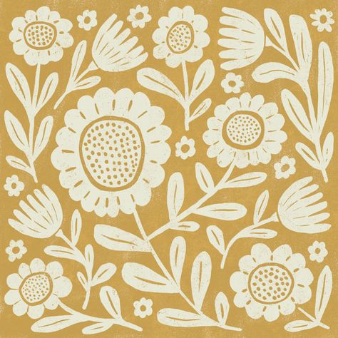 Lino Print Pattern, Bold Pattern Design, Floral Illustration Art, Surface Pattern Design Inspiration, Flower Quilt Patterns, Floral Graphic Design, Folk Pottery, Folk Illustration, Folk Decor