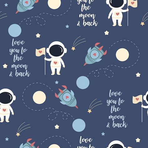 Pattern Illustrations, Kid Spaces, Cute Astronaut, Desain Quilling, Space Print, Kids Fabric, Kids Patterns, Kids Wallpaper, Pattern Illustration