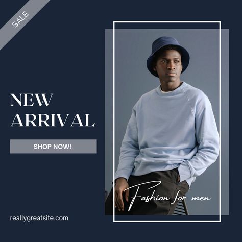 Creative Minimalist New Arrival Men Fashion Instagram Post template. The best design Ideas. Social Media Design For Clothes, Social Media Post Clothing Brand, Fashion Social Media Design Ideas, Men Fashion Poster Design, Men Clothing Brand Instagram Feed Ideas, Instagram Post Ideas Clothing Brand, Clothing Graphic Design Ideas, Fashion Social Media Template, Social Media Design Clothing